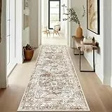 Enyhom Teppich Läufer, 60 x 180 cm Extra Lange Läufer Teppiche für Flur rutschfest Waschküche Maschine Waschbar Küche Bodenmatte für Eingang Schlafzimmer Treppe Badezimmer, Cremefarben