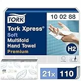 Tork Xpress weiche Multifold Papierhandtücher 100288 - H2 Premium Falthandtücher für Handtuchspender - weich und saugfähig, 2-lagig, weiß - 21 x 110 Tücher