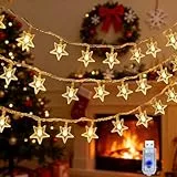 CNMTCCO Weihnachten Fünfeckige Sterne Lichterketten, 6M 40LED 8 Modi mit USB Lichterkette Weihnachten, Innen-Außen Lichterketten für Weihnachtsdeko, Schlafzimmer, Party, Garten, Hochzeit, Warmweiß