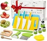 Kindermesser 16-teiliges Kinder Sicherheit Kochmesser Küchenmesser Set mit Gemüse Ausstechformen, Holzmesser, Schneidebrett etc. Montessori Spielzeug als Geburtstagsgeschenk für Kinder ab 3 Jahren