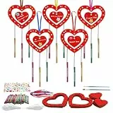 WEDNOK 9 Stück Herz Windspiel Bastelset Kinder Rot Holz Klangspiel Basteln Bastelhandwerk zum Bemalen Heart Kreativsets für Mädchen Junge Mutter Geburtstag Muttertag