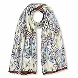 GLORIS Damen schal fein seidig groß 180 x 90 cm mit bunten Prints. Halstuch Tuch für Frauen. Kopftuch Halstuch Schal. Seidenschal Elegante (Beige Peisly)