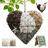 Nachfüllbares Vogelhaus Nistkasten, Handgefertigtes Vogelnest in Herzform aus Alpakafaser, Handgefertigtes Herz-Vogelnest aus Naturfasern, Vogelnester Materialhalter, für Balkon, Garten, Terrasse