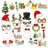 Ellxen 30 Stück Weihnachts Fotobox Accessoires Set,Weihnachtsfeier Foto Requisiten Dekoration,Weihnachtsfeier Foto Requisiten,Xmas Party Zubehör für Silvester, Geburtstag, Hochzeit