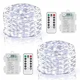 DBFAIRY Lichterkette Batterie, 2x10M 100 LED Mit Fernbedienung 8 Modi Und Timer, Wasserdicht Draht für Innen Außen Party Hochzeit Weihnachten Deko (Weiß)