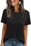 Cuptacc Tshirt Damen Sommer Basic Shirt Oberteile Damen Rundhals Kurzarm Einfarbig Casual Top Schwarz Mittel M 38-40
