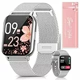 【Geschenkbox】Smartwatch Damen mit Telefonfunktion, 1.83' HD Armbanduhr Herzfrequenz Schlafmonitor Menstruationszyklus SpO2, IP68 Smart Watch mit 113+ Sportmodi Schrittzähler für iOS Android Silber