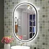 S'bagno Badspiegel mit Beleuchtung Oval 60x90cm, LED Badezimmerspiegel mit Aluminiumrahmen, Nebelfrei, 3000-6500K, Memory-Funktion, IP44 Badezimmer Spiegel mit Beleuchtung Horizontal/Vertikal, Schwarz