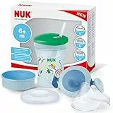 NUK 3-in-1 Trinklernset mit Trainer Cup Schnabeltasse (6+ Monate), Magic Cup 360° Trinklernbecher (8+ M) & Action Cup Trinkflasche Kinder (12+ M) | 230 ml | BPA-frei | grüner Leopard