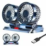 KUWUNG Ventilator Auto USB, Doppelkopf 360° Drehbar USB Auto Ventilator mit 3 Geschwindigkeiten, Doppellüfter Geeignet mit USB Schnittstelle für Auto, WohnmobilHeim, Büro, Camping