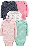 Simple Joys by Carter's Unisex Baby 5-Pack Long-Sleeve Bodysuit Body, Marineblau Punkte/Minzgrün/Rosa/Floral/Schmetterlinge, 6-9 Monate (5er Pack)