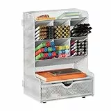 Senhoglb Netz-Stifthalter für den Schreibtisch, multifunktionaler Stifthalter mit Schublade, Schreibtisch-Stift-Organizer, einfache Montage, Wandhalterung, Metallstiftaufbewahrung für Schule, Zuhause