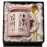 Biching Tasse mit Katzenmotiv, Geschenke für Frauen, Katzenliebhaber, 400 ml, rosa Keramik, Marmor, Goldmuster, Kaffeetasse mit Geschenk-Box, Weihnachtsgeschenke für verrückte Katze, Mutter, Frau