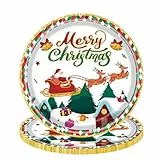 Copbopwn 32PCS Weihnachten Pappteller Weihnachtspapier Partygeschirr Set Einweg Servierplatten Dessert-Papiergeschirr-Teller Weihnachten Santa Dinner Set 7 Zoll runder Teller für Weihnachtsfeier