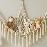 Kuscheltier Aufbewahrung Netz, Boho Makramee Spielzeug kinderzimmer deko, StofftieStofftier Aufbewahrungstasche Hängematte Aufbewahrung Kuscheltiere für Kinderzimmer Schlafzimmer Beige