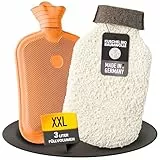 XXL Wärmflasche mit Bezug [3L] aus extra weicher Bio-Baumwolle und Recycling Filz - Made in Germany - Kuschel Wärmflasche groß XXL Wärmflasche lange warm zur Schmerzlinderung - easy and green®
