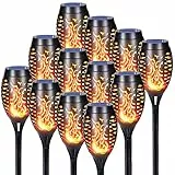 Qedertek Solarleuchten für Außen Garten - 12 Stück 12 LED Solarlampe für Außen mit Realistischer Flammeneffekt IP65 Wasserdicht Gartenfackeln Solar für Gärten Weg Hinterhöfe Rasen Halloween Deko