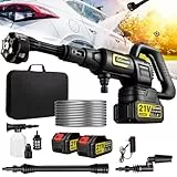 Akku Hochdruckreiniger, Gisam Pressure Washer, Druckreiniger Mobiler mit 2x4.0Ah Batterien, 3-Gang-Modus Max 65Bar, 6-in-1-Düse, 180° Drehbare Düse, Schaumsprüher, 5M Schlauch | Reinigung Bewässerung