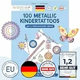 Papierdrachen 100 Metallic-Tattoos für Kinder - Hautfreundliche Kindertattoos Schmuckelemente - Glitzer Tattoo - Geburtstagsmitgebsel - Für Jungen und Mädchen - in Deutschland hergestellt