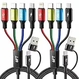 Minlu 4 in 2 Multi-Ladekabel, Dual Typ-C Multi USB Kabel, USB-C/A zu Dual USB-C+Lightning+Micro USB Ladekabel [2Stück 1.8m] Universal Multi Schnellladekabel für iPhone/Galaxy/Laptop/Android/Tablet