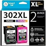 Smart Ink Wiederaufbereitete Druckerpatronen als Ersatz für HP 302 XL 302XL 2 Multipack Schwarz & Farbe für HP Envy 4525 4520 OfficeJet 3831 5230 3830 3833 4650 5220 DeskJet 3630 1110 2130 Drucker