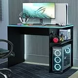 Madesa Gaming-Computertisch, 99 cm, mit 2 Ablagen und Kopfhörer-Aufhänger, Holz, stabil, Heimbüro-Tisch für Kinder und Erwachsene, Schwarz/Blau