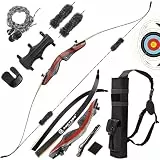 ZSHJGJR Takedown Recurvebogen 62' Bogen Erwachsene mit Bogenschießen Zubehör Holzgriff 20-50 lbs Jagdbogen Rechtshand Outdoor-Jagd für Erwachsene (30lbs)