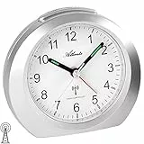 Atlanta Funkwecker ohne Ticken mit Licht Snooze Leuchtzeiger Analog - 1856 (Silber)
