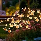 PATIOPIA Solarleuchten für den Garten, wasserdicht, verbesserte 60 LEDs, Solar-Blumenlichter für den Außenbereich, Glühwürmchen-Gartenleuchte für Wege, Höfe, Terrassendekoration (6 Stück, Warmweiß)