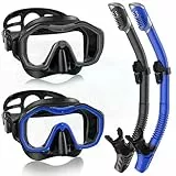 Lealinga Schnorchelset Erwachsene, 2er-Set, Schnorcheln Set mit Panorama Schnorchelmaske und Dry Schnorchel, Anti-Fog wasserdichte Tauchmaske aus Gehärtetem Glas für Tauchen, Schnorcheln, Schwimmen