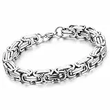 Cupimatch Herren Edelstahl Biker Armband, Rechteck Armketten Königskette Fahrradkette Motorradkette Panzerkette Hochglanz Poliert Rock Armreif 22cm, silber