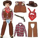 Vamei Cowboy Kostüm für Kinder - Western Zubehör mit Weste, Hut und Halstuch für Karneval, Cosplay, Halloween - 3-12 Jahre