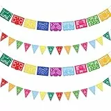 Qpout Mexican Themed Felt Banners Filz Dia De Los Muertos Girlande Bunte mexikanische Fiesta Papel Picado Banner für Fiesta Geburtstag Baby Shower Party Dekorationen Indoor Outdoor Decor Flag