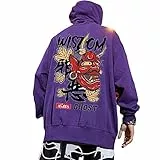 XYXIONGMAO Graphic Hoodies für Herren Japanischer Hoodie Streetwear Oversized Schwarz Weiß Ghost Hip-Hop Good and Evil, Schwarz, L