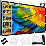 Beamer Leinwand 150 Zoll, LEORFI Projektionsleinwand Outdoor 16: 9 HD, Tragbare Faltbar Anti-Falten Projektion leinwand 336x190cm, Doppelseitige Projektion, Projektor Leinwand für Camping und Heimkino