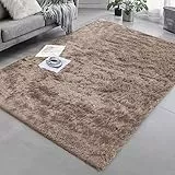 Granbest Shaggy Teppich Hochflor Langflor Teppiche für Wohnzimmer Moderner Flauschiger Kurzflor Teppich Rutschfester Teppich für Altere und Kinder(60cm*110cm,Kamel)
