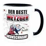 Der beste Metzger heißt Name Tasse Becher mit Spruch lustig Schlachter Geschenk Prüfung Geschenkidee Zunft Geburtstagsgeschenk Ausrüstung Bedarf Deko Profi Schlachterei Metzgerei Zubehör Chef Witzig