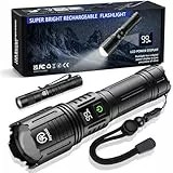 Jayxinli Taschenlampe 500000 Lumen, Sehr Helle Taschenlampe, LED Taschenlampe USB Aufladbar, Starke Taschenlampe 5 Lichtmodi, Taschenlampen Taktische Für Camping, Notfälle, Einen Hund Ausführen