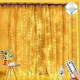 Lichtervorhang Lichterketten, 3×3m 300 LED USB Vorhanglichter String Light 8 Modi mit Fernbedienung Timer für Deko Innenbeleuchtung (Warmweiß)