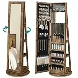 SONGMICS Schmuckschrank, Spiegelschrank, mit Ganzkörperspiegel, um 360° drehbar, Schmuckaufbewahrung, abschließbar, mit Schlüsseln, Schlafzimmer, Geschenkidee, vintagebraun JJC062K01