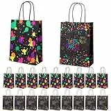 10 Stück Mitgebsel Tüten, Leuchtende Geschenktüten Kindergeburtstag, 15×21×8cm Geburtstagstüten Kinder，Schwarz Mit Motiv- Und Buchstabendruck, Für Neon-Themenpartys