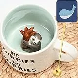 Arawat Faultier Tasse Geschenk Lustige Kaffeetasse 3D Tier Keramiktasse 350ml Teetasse mit Löffel & Untertasse Kaffeetasse süße Teetasse Geburtstagsgeschenk für Freund Frau Mann