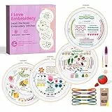 MAKEASY Stickerei Set,Stickerei Starter Kit, Bambus Stickrahmen, Kreuzstich Tools für Erwachsene und Kinder Anfänger