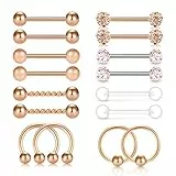 Mayhoop 8 Paar Chirurgenstahl Brustwarzenpiercing Zungenpiercing Set 14G 1.6mm Barbell Hufeisen Circular Barbell und Captive Bead Hoop Rings Rosegold Set 14mm