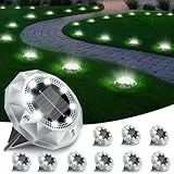 FIFlying Solar Bodenleuchten 10 Stück, 8 LED Wasserdichte Solar Gartenleuchten für Außen Solarleuchten Solarlampen für Garten Patio Rase Outdoor Gehweg Beleuchtung Gartenbeleuchtung Kaltweiß
