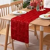 Tischläufer Weihnachten Weich Plüsch Samt Faux Pelz Jacquard Kiefern Baum Weihnachts Tisch Läufer Winter Küche Tisch Urlaub Weihnachtliche Party Dekor 33x183 cm Rot