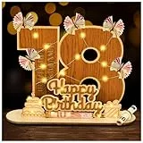 I LOVE MOM 18.Geldgeschenk Geburtstag Holz - Personalisiertes Geschenke zum 18 Geburtstagszahlen,Schild Gästebuch mit LED Lichterkette für Geschenke, Hochzeiten, Partys, Geburtstage, Jubiläum