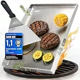 NTG - Grillplatte aus 4mm rostfreiem Edelstahl [40 x 30cm] - Plancha mit Fettablauf und Grillspachtel - für Gas- & Kohlegrill - formstabil Grill Zubehör