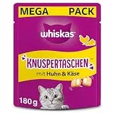 Whiskas Knuspertaschen Katzensnack mit Huhn– & Käsegeschmack, 4er Pack, 4x180g – Katzenleckerlis für erwachsene Katzen