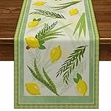 Nepnuser Sukkah Tischläufer jüdisches Partyzubehör Sukkot Dekorationen Etrog Lulav Dekor Küche Esszimmer Tischdekoration 183 cm